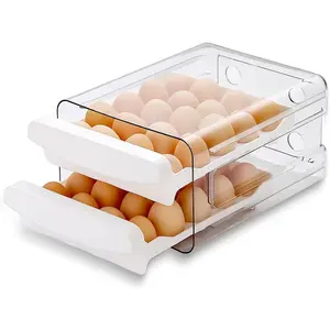 Kitchen Egg Organizer for Refrigerator, 40-Grid 2-Layer Egg Holder, Clear Plastic Egg Storage Box, Space-Saving Egg Tray & Fresh Storage Container (Pack of 1)