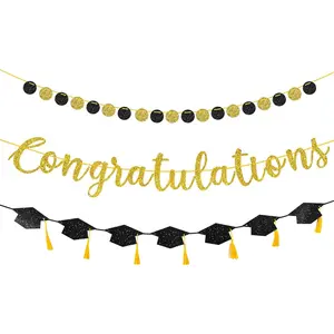 Pre-Strung Congratulations Banner Set,  Glitter Decor with Real Tassels, Ideal for Graduation Decorations 2025, , Retirement, Engagement Party, Ready to Hang, No DIY Required()