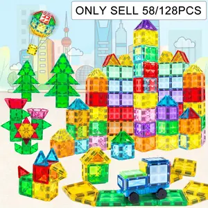 Magnetic STEM Building Blocks Toy Set, 58/128pcs Magnetic Tiles with Car, Creative Assembly, Perfect Gift for Boys & Girls Birthday Festival School Season