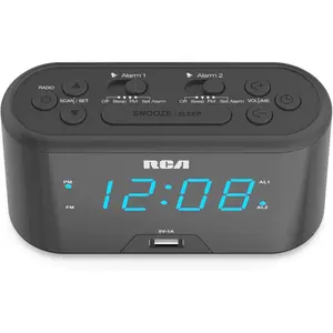 Voxx  4.9 in. RCA USB Charging Clock Radio Digital Plug-In, Black