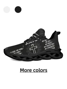 Unisex Dark Sacred Ode Cross Motto Trendy Sneakers, Skin-Friendly Mesh, High Elastic Shock-Absorbing Sole, Anti-Slip, Stable & Foot-Friendly, for Daily Commute, Outdoor & Casual Wear