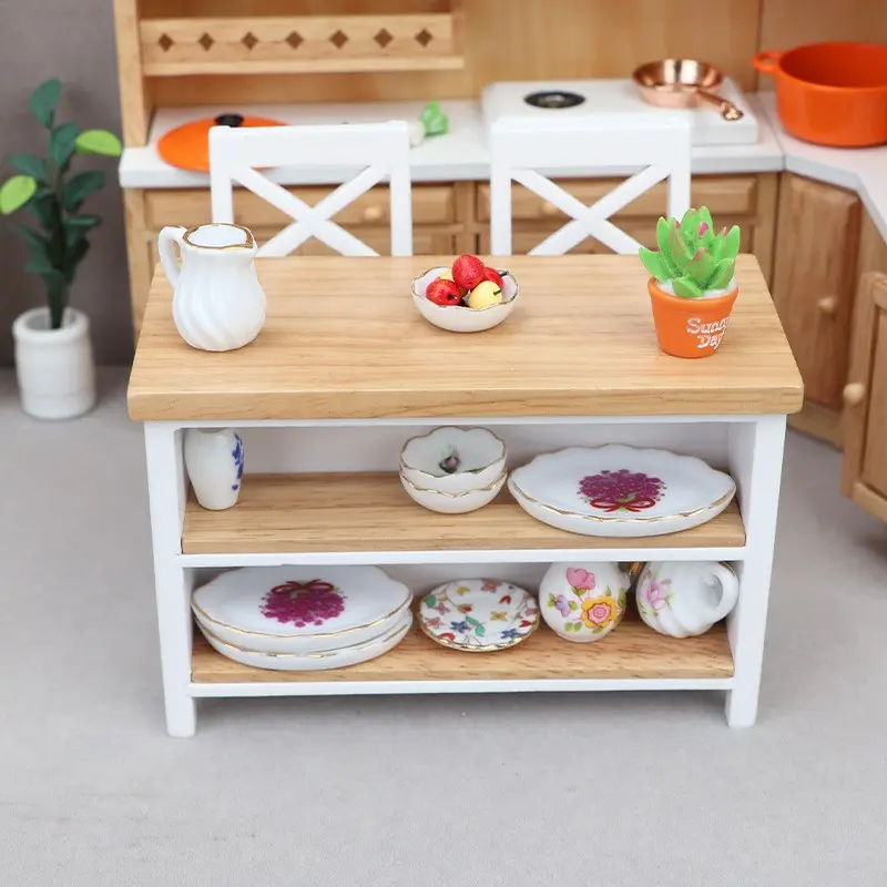 1:12 Dollhouse Miniature Furniture Simple Dining Table Chairs Bar Counter Set for Food Scene, Perfect Gift Idea, Playhouse
