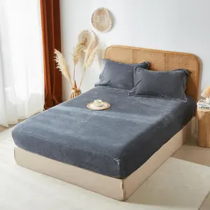 Solid Color Flannel Fitted Sheet Set, 3 Counts/set Including 1 Fitted Sheet & 2 Pillowcases without Filler, Soft Comfortable Bedding Set for Home Bedroom Hotel