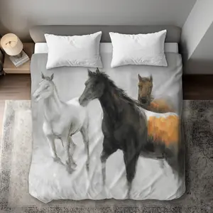 360 stand King Size Decorative Duvet Cover Set - Gray Microfiber Bed Set, Abstract Horse Motif Printed Face, Farm Animal Theme Bedding, Machine Washable Covers, Bedroom Bedding Set, Duvet Cover Sets