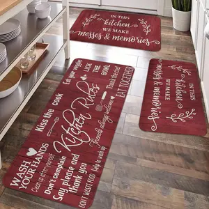 2/3pcs kitchen anti slip carpet floor mat set, Kitchen rugs sets, retro red wooden board kitchen decoration floor mat, soft and comfortable flannel washable kitchen floor mat, suitable for kitchen, dining room, laundry room, room decoration floor mat