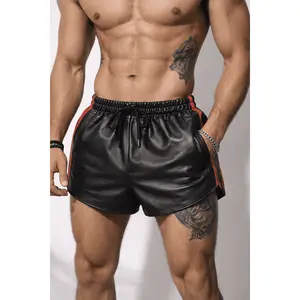 Mens Black Real Leather Shorts
