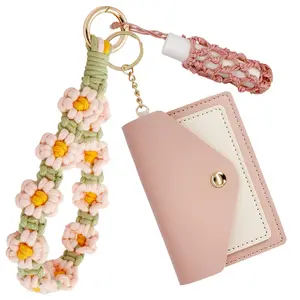 Boho Wristlet Keychain Wallet Lipstick Holder Handmade Wristband Bracelet