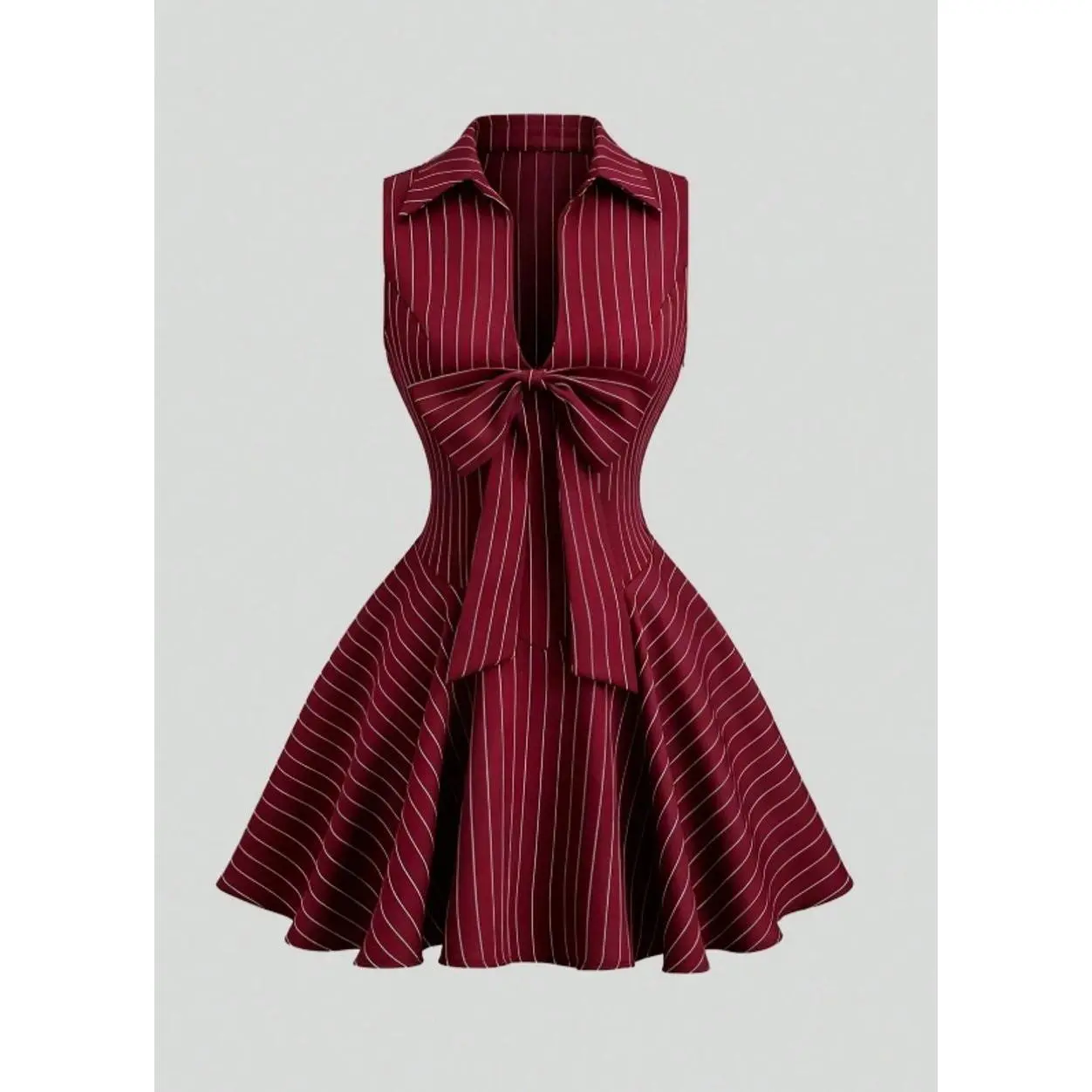 Women's Striped Sleeveless Dress, Bow Waist A-Line Mini Dress, Slim Fit Office Dress, Elegant Full Skirt Work Dress for Spring, Summer, Parties & Daily Wear