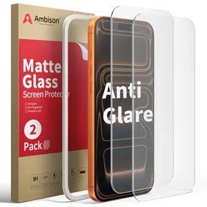 Ambison 2-Pack Matte （No Privacy）Glass Screen Protector for iPhone 17/16/15/14/13 Pro Max 2025, Anti-Glare, Anti-Fingerprint, Bubble-Free, Smooth Silk Feel, Easy Install Frame.Avoid storing together with sharp objects such as keys in pockets.