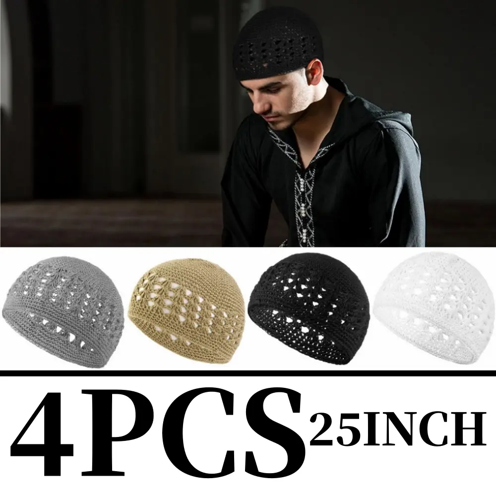 4PCS Unisex Modern Casual Knitted Crocheted Kufi Hat - Sports & Outdoor Skull Beanie Cap for Women