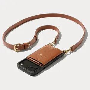 Hailey Side Slot Leather Crossbody Bandolier - Saddle Brown/Gold