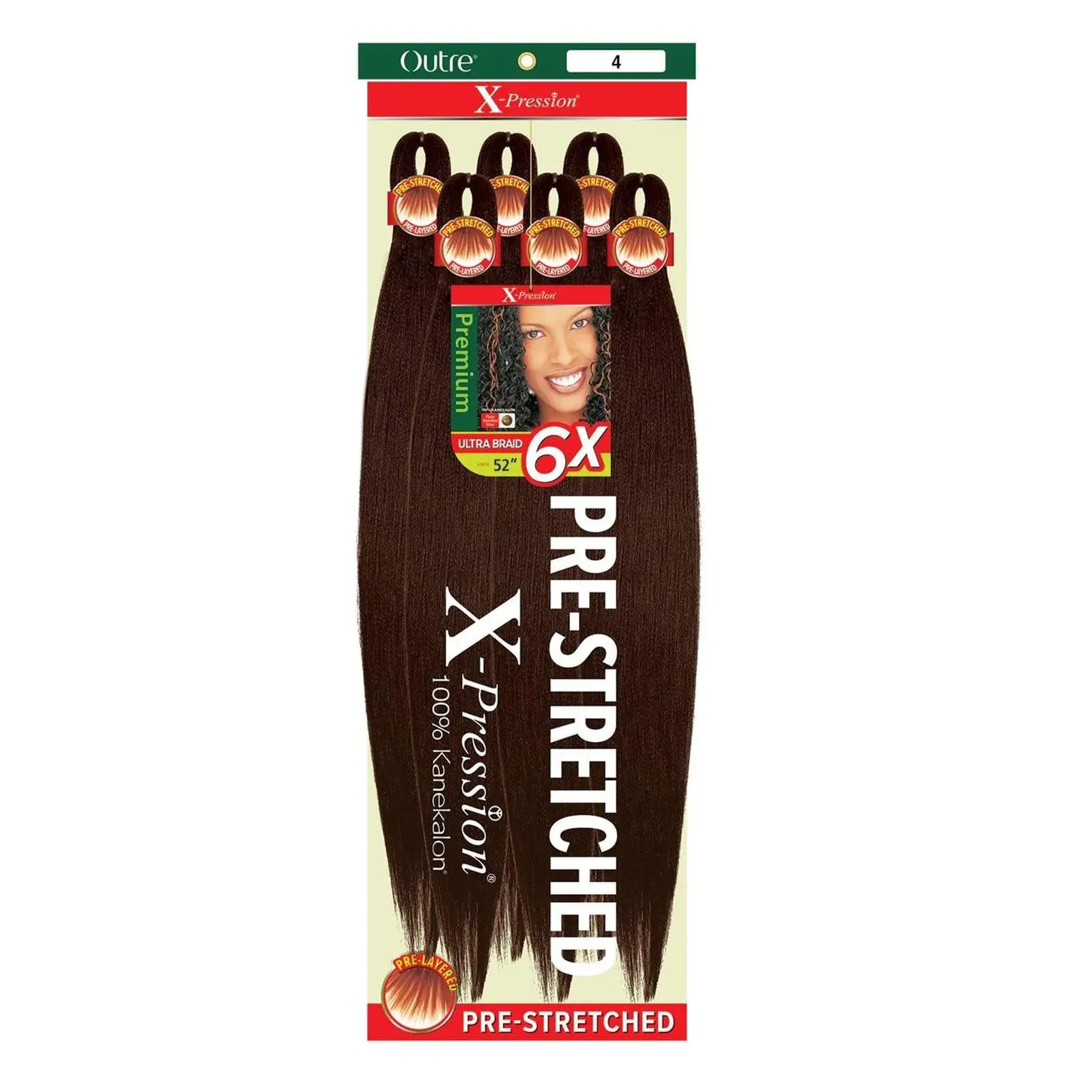 X-Pression Pre-Stretched Kinky Straight Synthetic Hair Braids, 6X 52" Synthetic Extensions Weave for Afro Kinky Style, Casual Fashion Accessory