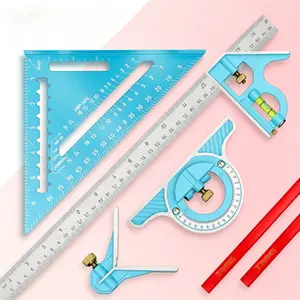7 Inch Aluminum-Alloy & 16 Inch Zinc-Alloy Woodworking Square Set, Rafter and Framing Combo Tool with Stainless Steel Ruler, Includes Scriber and Carpentry Pencils, Durable Multi-Purpose Measuring Layout Kit for Professional and DIY Projects