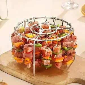 Stainless Steel Grill Set + Skewers, BBQ Kit, Air Fryer Grilling Rack, Round Stainless Steel Grill, Kitchen Utensils, Cooking Tools