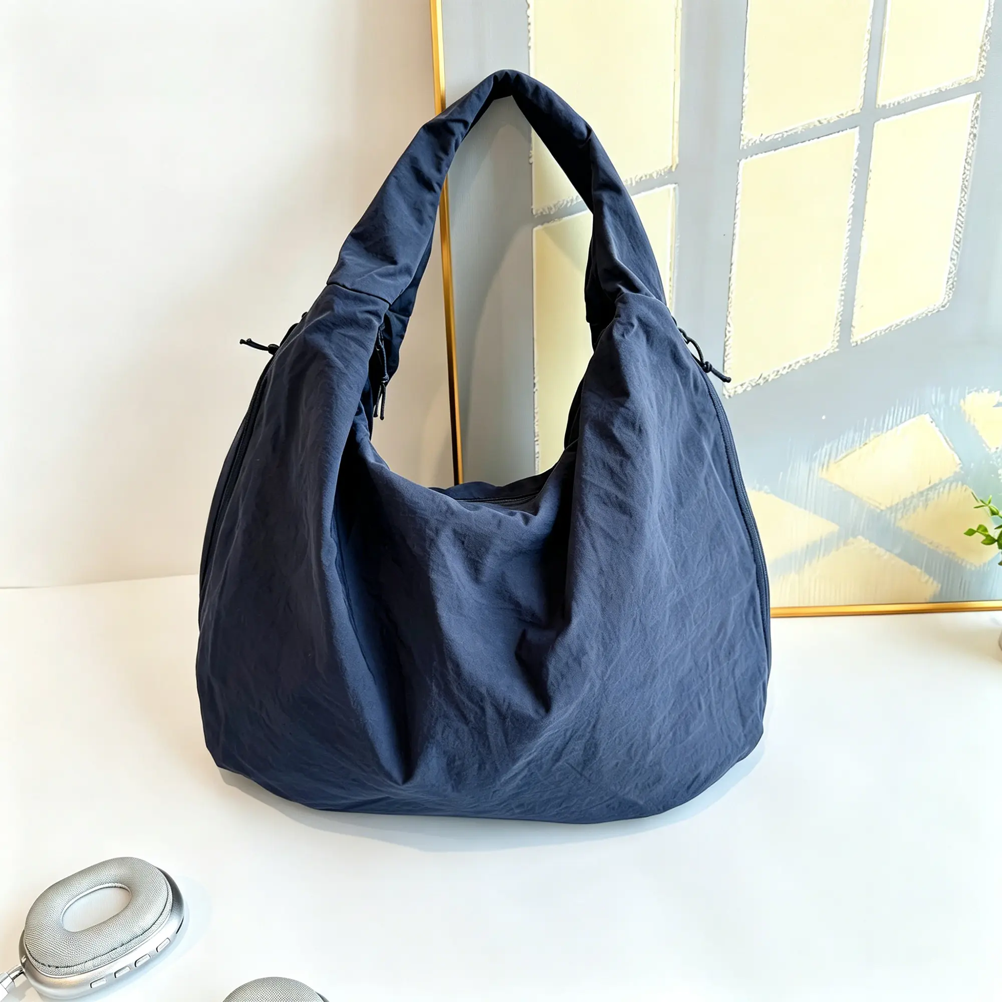 Women's Solid Color Textured Draped Tote Bag, Slouchy Hobo Shoulder Purse with Wide Comfort Strap, Large Capacity Beige Shoulder Bag for Work & Daily Used, Casual Trendy Versatile High-quality Daily Commuting Bag