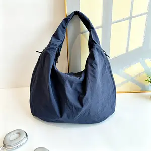 Women's Solid Color Textured Draped Tote Bag, Slouchy Hobo Shoulder Purse with Wide Comfort Strap, Large Capacity Beige Shoulder Bag for Work & Daily Used, Casual Trendy Versatile High-quality Daily Commuting Bag