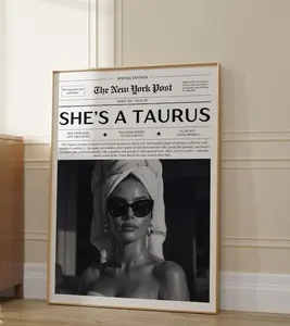 Trendy Zodiacs Newspaper Wall Art, New York Black Girl unframed Poster, Black Feminist Preppy print, Empowering Minimalist Room Decor, Unique Gift for Her