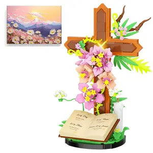 Jesus Cross Bouquet Building Set-Easter Basket Stuf,Faith-Inspired Floral Block Kit Symbolizing Love, Hope & Resurrection, Memorial Display & Gift for Christian Believers flower girl toy