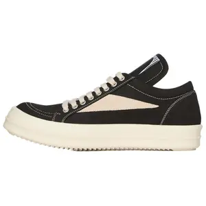 Men's Rick Owens DRKSHDW Hollywood Round-Toe Lace-Up Low-Top Closed Casual Walking Trainer Sneakers - 3.5cm Platform, Black, House White, Athletic Style (Maison Mihara)
