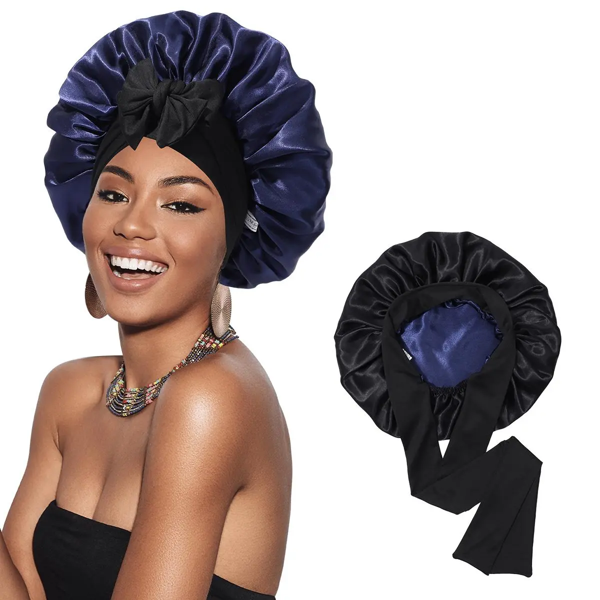 Satin Bonnet for Sleeping Sleep Cap Double Layer Hair Bonnet with Elastic Tie Band for Curly Hair casual Bonnets Night Cap hats