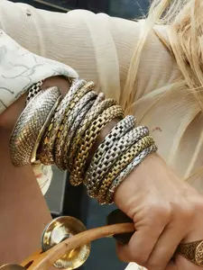 Pack Of 9 Retro Vintage Basic Design Chunky Chain Bracelets Set , Women Fashionable Bracelet Jewelry For Daily Wear