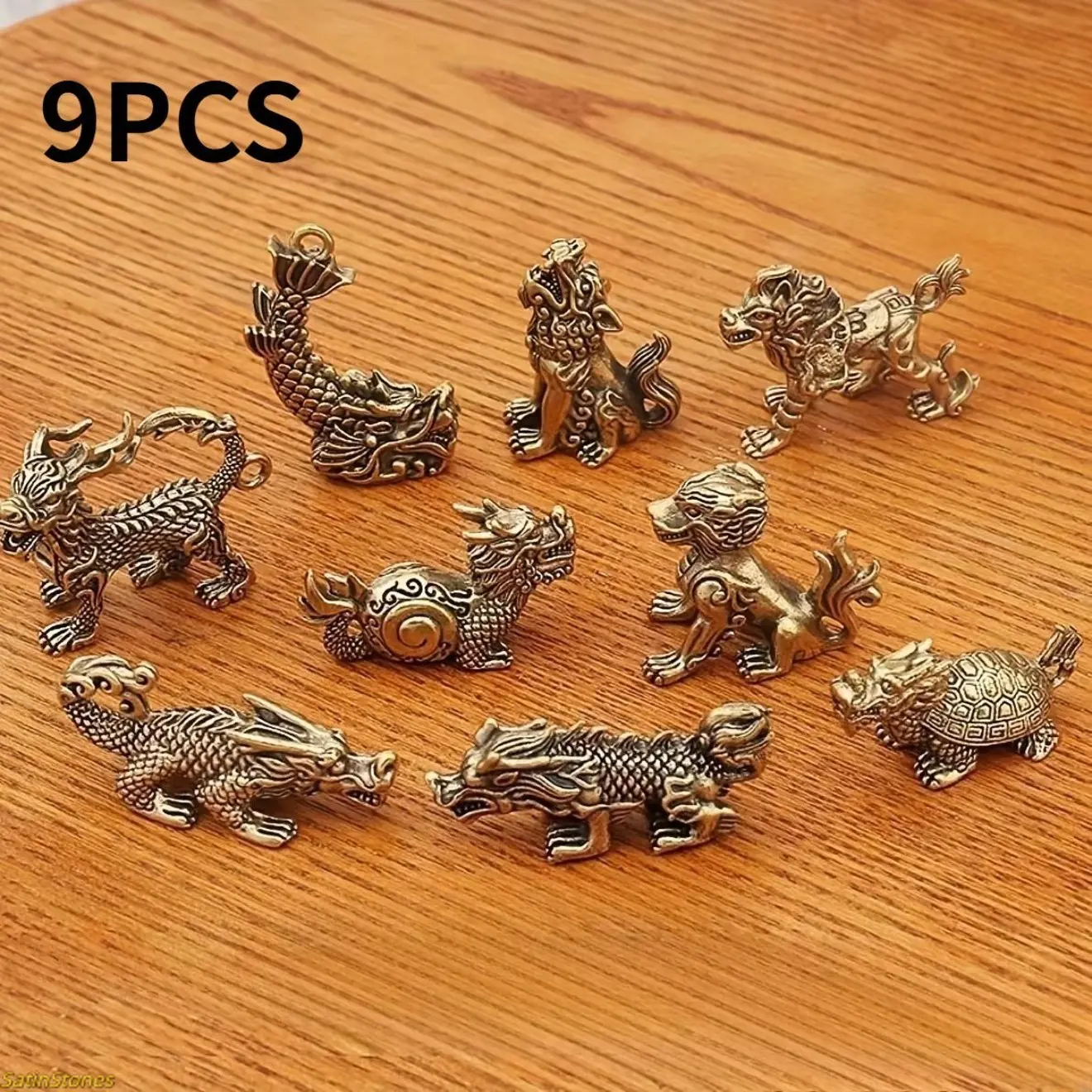 Brass Collectible Figurines Set, Retro Home Interior Decor Ornament, 9Pcs Vintage Dragon Nine Sons Sculpture With Exquisite Durable Brass Craft Details, Static No Power Required Ornament for Home, Office, Coffee Shop, Restaurant And Holiday Birthday Gift