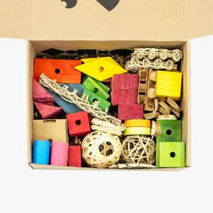 Medium Bird Toy Refill Kit with Soft & Medium Wood Blocks Seagrass Mats Wicker Balls Bamboo Foraging Baskets Cardboard Tubes Pieces and Special Bird Food Treats