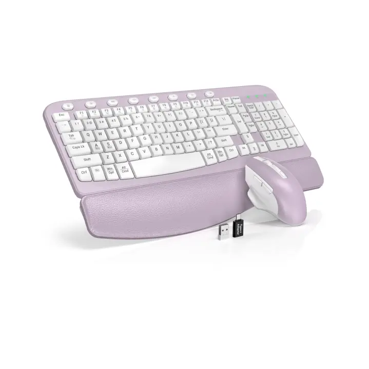 SABLUTE MA12 Ergonomic Wireless Keyboard & Mouse Set, Wave Keys, Leather Palm Rest, Silent, 8 Hotkeys, USB-A/Type-C, 2.4G (Non-Bluetooth), Keyboard And Mouse Wireless Ergonomic, Set With Keyboard