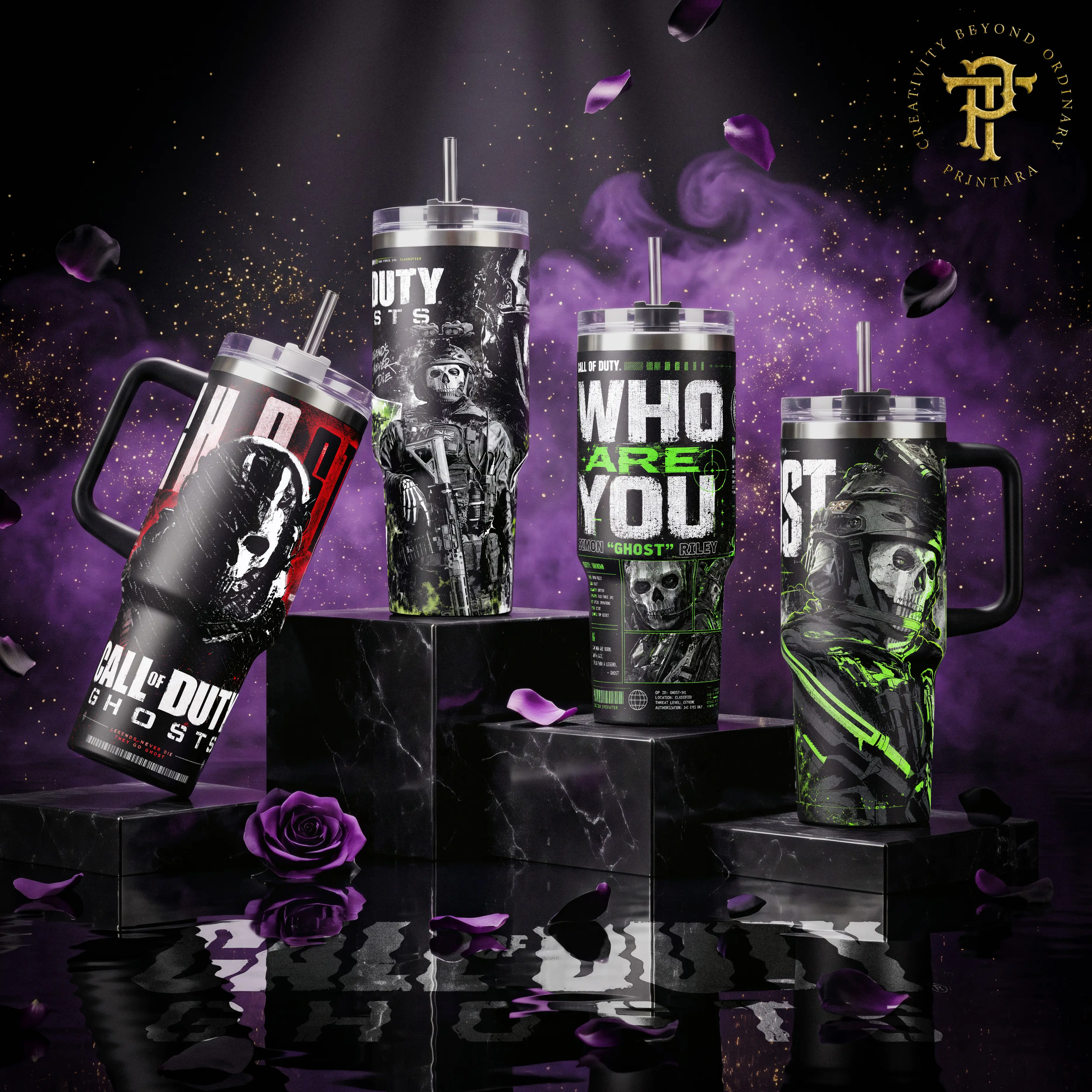 Call of Duty Ghosts Simon Ghost Riley 40 20 oz Tumbler Stainless Steel Vacuum Insulated Video Game Merch Tactical Design Gift for Gamers and COD Fans Bottle Plastic Water Bottles Portable Bottled