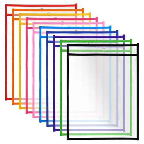 Reusable Dry Erase Pocket Folder, 10pcs/set A4 Clear Dry Erase Sleeves, Write and Wipe Clean Pouches Pockets for School Work Use Supplies