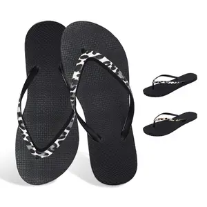 Slunza Women’s Black Flip Flops with Leopard Print Black & Gold PVC Straps, Trendy Thong Sandals for Casual, Beach Summer Outfits