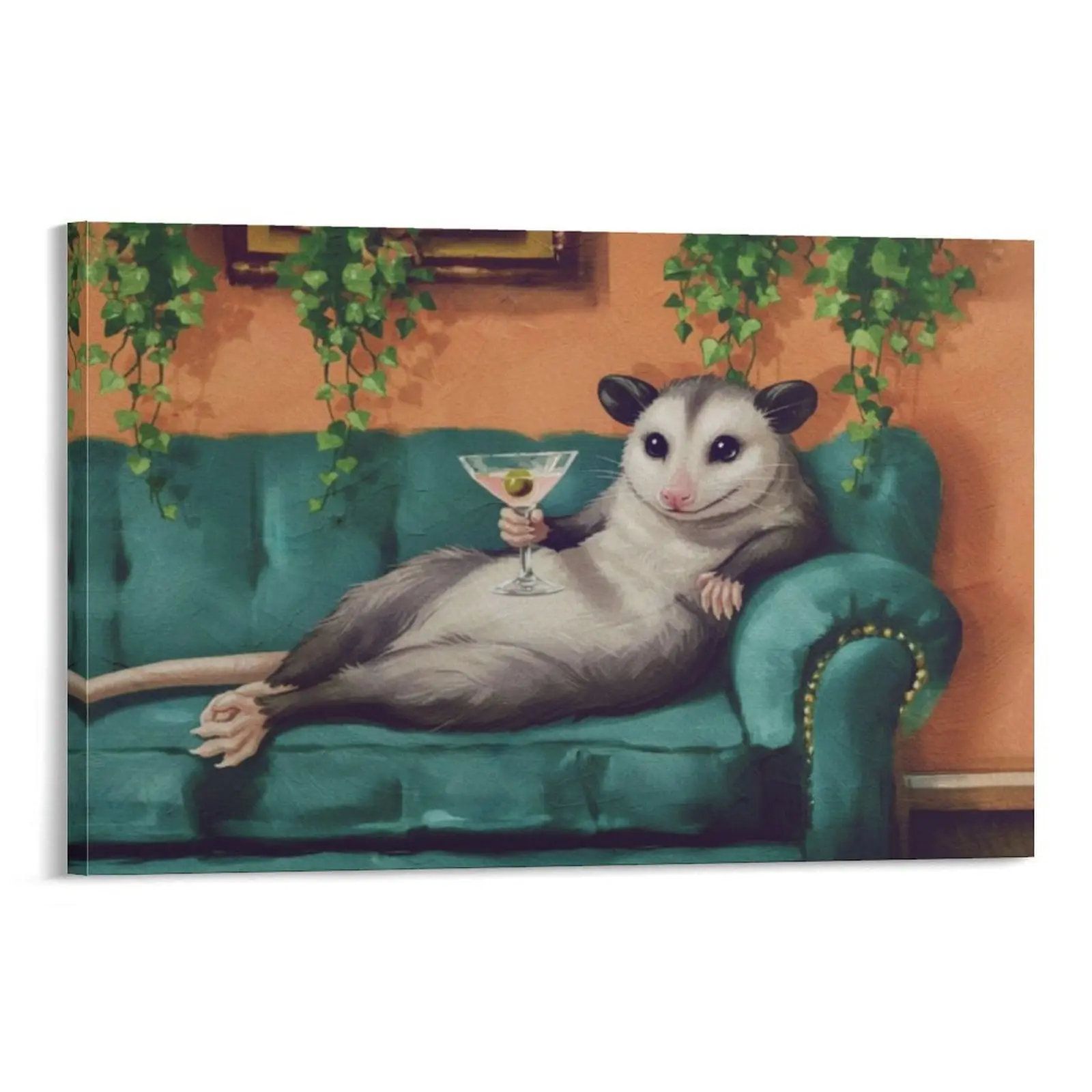 Opossum Lounging with Martini Rolled Poster  Funny Maximalist Art  Dopamine Decor  Sarcastic Animal Wall Art humor artwork Dining Room Wall Art Home Wall Art