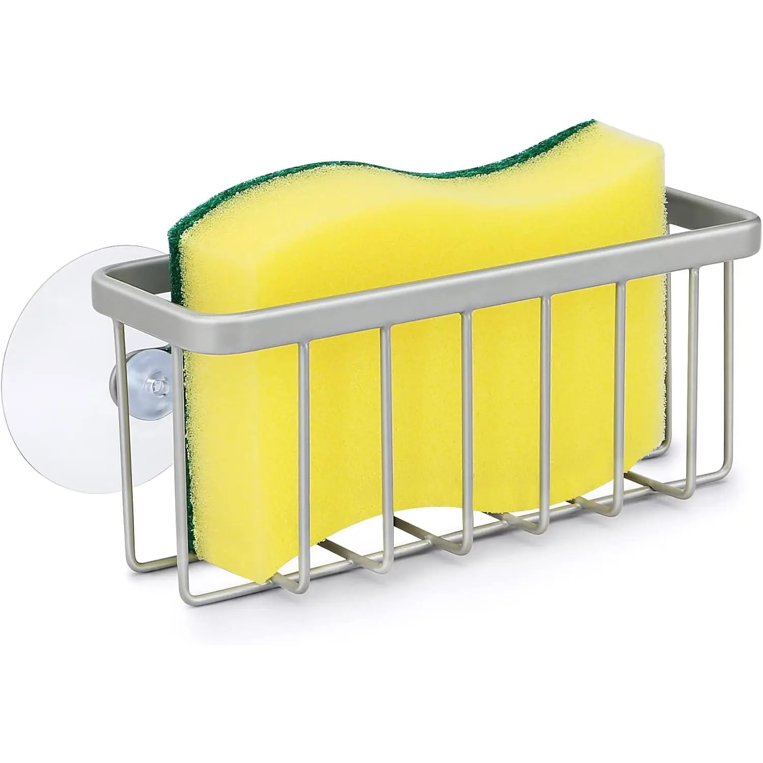 Kitchen Sink Sponge Holder, Stainless Steel Sink Caddy with Dish Soap Holder, Rust-Resistant Kitchen Sink Organizer for Sponges, Scrubbers & Brushes, Matte Silver