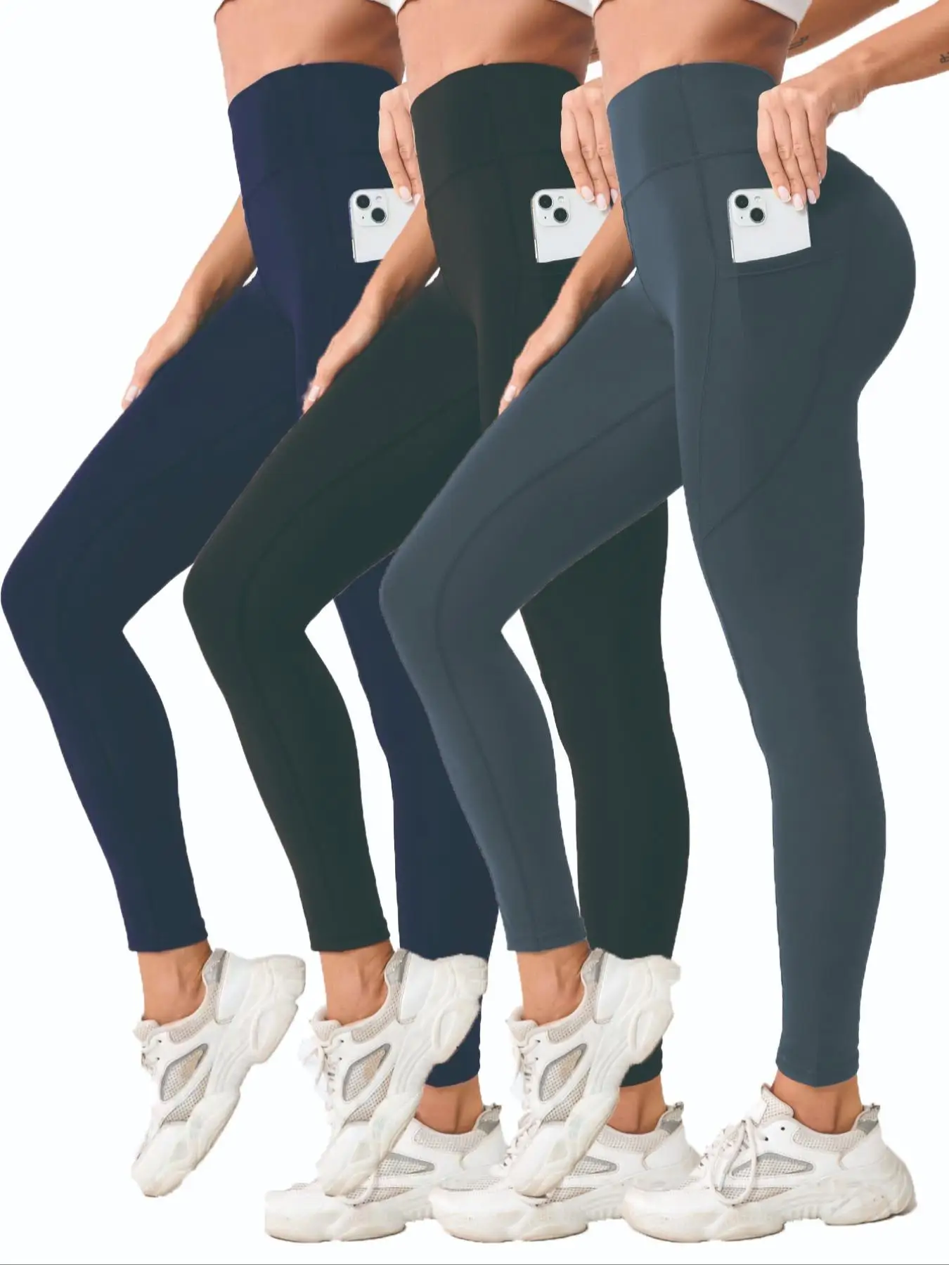 Women's Solid High Waist Pocket Sports Leggings, Sporty Quick Drying Skinny Pants for Yoga Gym Workout Running, Women Sport & Outdoor Clothing