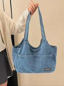 Women's Denim Shoulder Bag, Casual Fall & Winter Handbag, Lightweight Fashion Commuter Tote, Versatile Daily Use Accessory