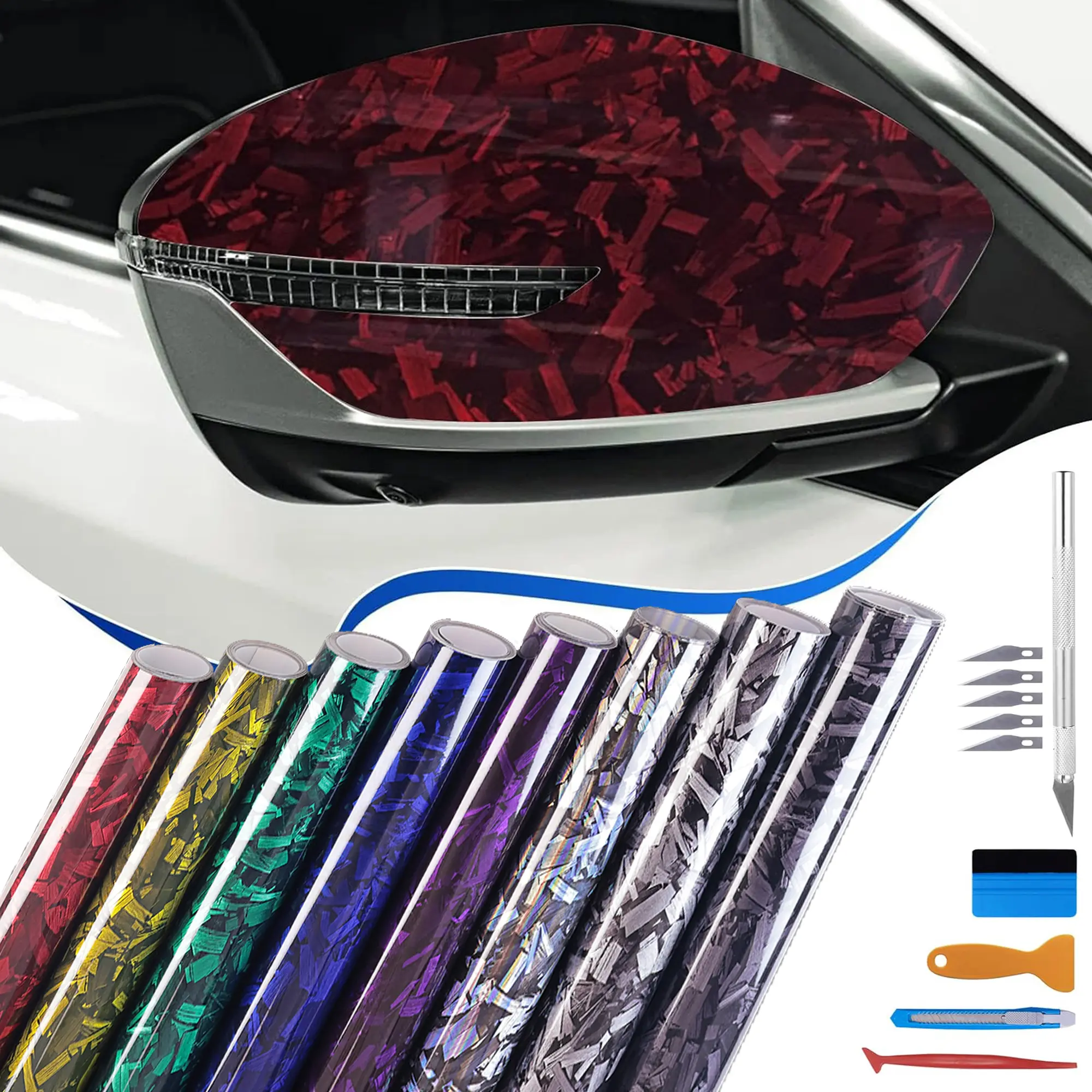 1ft x 5ft Forged Carbon Fiber Vinyl Wrap, High Gloss Car Wrap Vinyl Roll, Auto DIY Decal Film Sheet with Air Release Technology, Self-Adhesive Car Wrapping - With Wrap Tools
