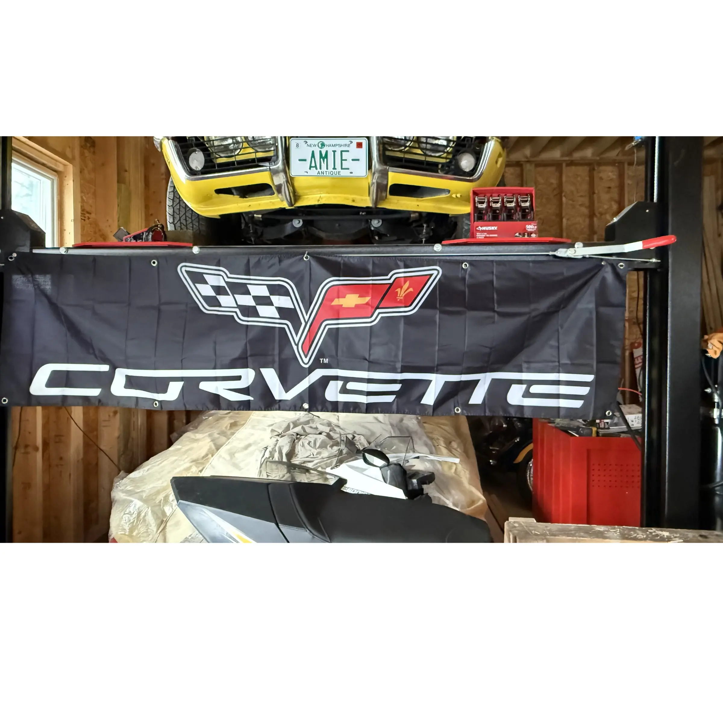 2D Flat Banner 1pc, Corvette Flag Mechanical Chevrolet Flag, No Power Required, Ideal for Events and Displays, Durable Design, Decorative Banner, Decoration