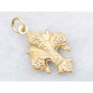Vintage Ornate Puffy Fleur de Lis Pendant