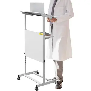 VEVOR Portable Floor Lectern, Height Adjustable, Wheeled Lectern with Dual-Layer Storage Shelf, Teacher Speaker Standing Desk, Podium Stand Classroom Presentation Stand for Speech, Church