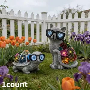 Solar Powered LED Cat Turtle Statue Light, Glowing Sunglasses Design, Outdoor Garden Villa Lawn Decor, Creative Ambiance Lamp