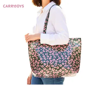 Leopard print shoulder bag glossy PVC large capacity waterproof commute student handbag beach bag women shopping tote bag