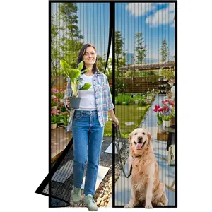 Magnetic Retractable Screen Door Mesh, 36.0x80.0in Fit Size for Front or Sliding Doors, Pet & Kid Friendly, Keeps Bugs Out & Lets Breeze In, Stripe Black