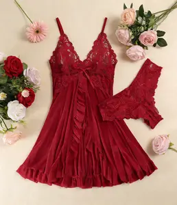 Women's High-End Polyester & Spandex Mesh Cami Nightdress and Panty Set, Solid Color Boudoir Style, Adjustable Shoulder Straps, With Chest Pad, Romantic Sleepwear, Elegant Minimalist Women's Lingerie & Loungewear. Basic Breathable Camisole Sheer Feminine