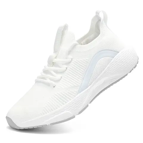 Women's Casual Sport Sneakers - Slip-On Mesh Knit Fabric, Lightweight Breathable, Anti-Slip Sole, Lace-Up Option, Fitness Shoes for Workout & Nursing Use, Lace Up Sneakers