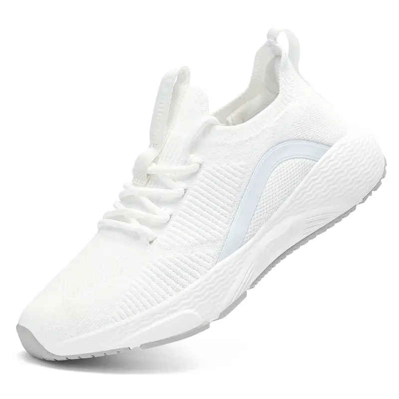 Women's Casual Sport Sneakers - Slip-On Mesh Knit Fabric, Lightweight Breathable, Anti-Slip Sole, Lace-Up Option, Fitness Shoes for Workout & Nursing Use, Lace Up Sneakers