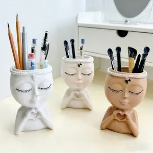 Heart Girl Pen Holder Makeup Brush Stand Organizer, Large Cosmetic Storage Cabinet, Beauty Desk Decor, Durable Plastic, Creative Design, Stationary Organizer Holder