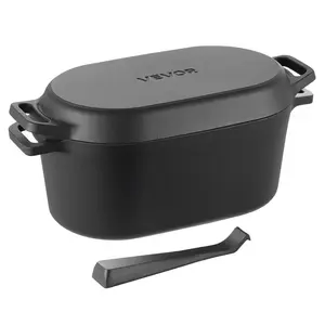 VEVOR Enameled Cast Iron Dutch Oven, 3.5 Quart Pot with Lid and Dual Handles, Heavy-Duty Durable Cookware Pan, Oven Induction Compatible up to 500℉, for Braising, Stews, Roasting, Bread Baking, Black