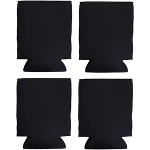 4-Pack Bulk Sublimation Blanks Plain Collapsible Foam Can Cooler Sleeves for Soda Cans & Bottles Black