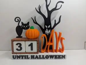 Halloween Countdown Block with Cat, Tree, and Pumpkin