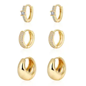 DUOREM Gold Hoop Earrings Sets for Women 14K Gold Plated Small Earring Sets Hypoallergenic Chunky Earrings for Multiple Piercing 6 Pieces